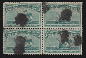 US 232 3c Columbian Exposition Used Block of 4 F-VF SCV $130