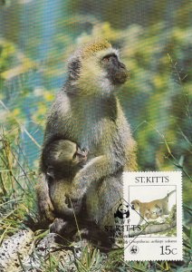 St. Kitts 1986 Maxicard Sc #189 15c Green monkey WWF