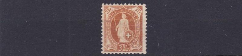 SWITZERLAND  1882 - 92  SG139 3F YELLOW BROWN MH CAT £375 HAS SM REPAIRED TEAR 