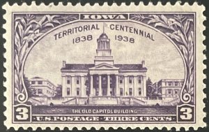 Scott #838 1939 3¢ Iowa Territorial Centennial unused HR