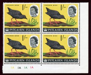 Pitcairn Islands 1964 QEII 1s multicolour plate block of four superb MNH. SG 44.