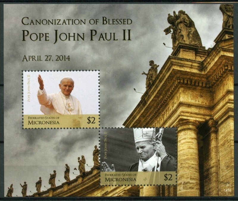 Micronesia Stamps 2014 MNH Canonization Blessed Pope John Paul II 2v S/S II