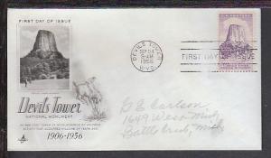 US Devil's Tower 1956 Artcraft Pencil FDC BIN
