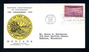 # 858 First Day Cover with LinPrint cachet from Helena, Montana - 11-8-1939