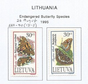 LITHUANIA - 1995 - Endangered Butterfly Species -  Perf 2v Set - M L H