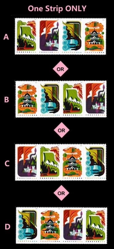 US 5307-5310 5310a Dragons forever horz strip (4 stamps) MNH 2018