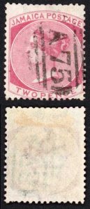 Jamaica SG9 2d Rose Wmk Crown CC (toned) Savanna-La-Mar A75 Pmk