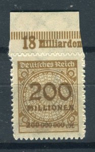 GERMANY; 1923 Aug-Oct Inflation Surcharged MINT MNH 200M. fine SHEET MARGINAL