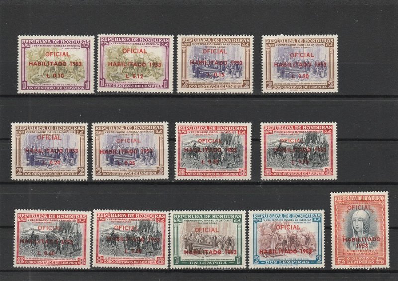 Honduras  Scott#  C209-C221  MNH  (1953 Surcharged)