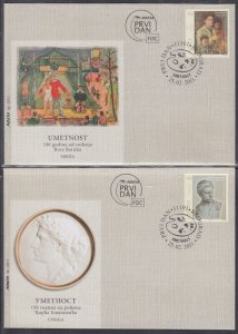 SERBIA Sc # 533-6 SET of 4 FDC  SET of 4 STAMPS - ARTISTS and PAINTERS