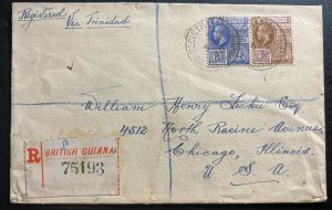 1930 British Guiana Registered Cover To Chicago IL USA Via Trinidad