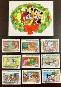 Turks & Caicos Disney Christmas 1982  Souvenir Sheet plus 9 singles