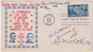 US 906 Autographed FDC, Herbert Mawi, Governor + Senators of Utah