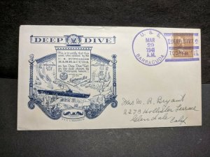 Submarine USS BARRACUDA SS-163 Naval Cover 1941 DEEP DIVE Cachet 