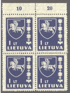 Lithuania, Sc #305, MNH, plate block