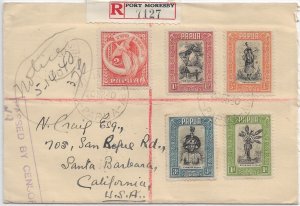 Port Moresby, Papua to Santa Barbara, Ca 1940 Registered Papua Censor (C5568)