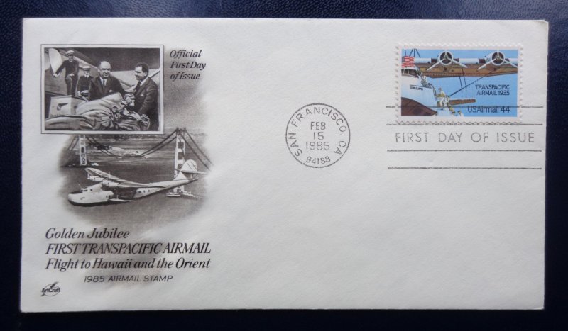 1985, FDC, First TRANSPACIFIC AIR MAIL, Flight , AIRMAIL STAMP.