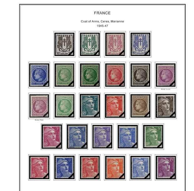 COLOR PRINTED FRANCE 1941-1965 STAMP ALBUM PAGES (55 illustrated pages)