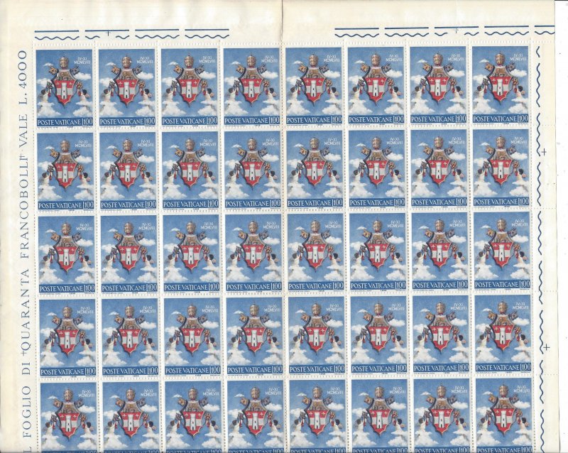 VATICAN CITY 1959 Scott 253Cmplt Sheet mnh scv $10.00