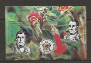 Venezuela Sc 1353 NH SOUVENIR SHEET of 1986 - Dr. Jose Vargas - FLOWERS