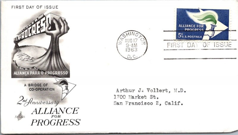 FDC 1963 SC #1234 Artcraft Cachet - Washington DC - Single - F76242