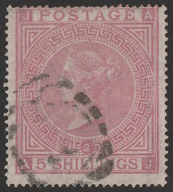 GREAT BRITAIN 1867 QV 5/- Plate 2, wmk Maltese Cross. SG cat £1500. Certificate.