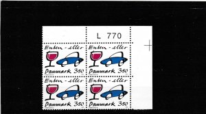 Denmark  Scott#  931  MNH Plate Block of 4  (1990 Stop Drunk Driving)