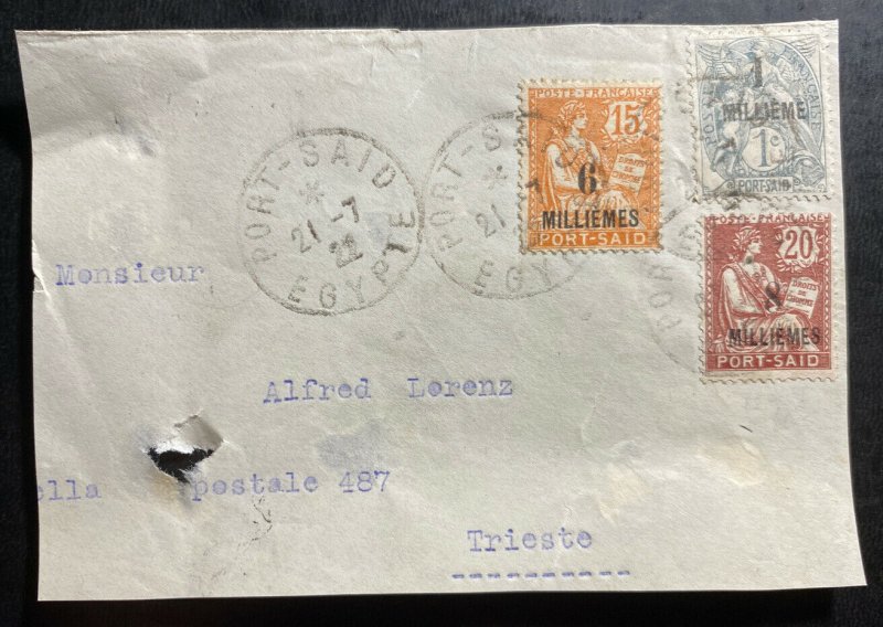 1922 Port Said Egypt French Agency Front Only Cover To Triest Italy Sc#53