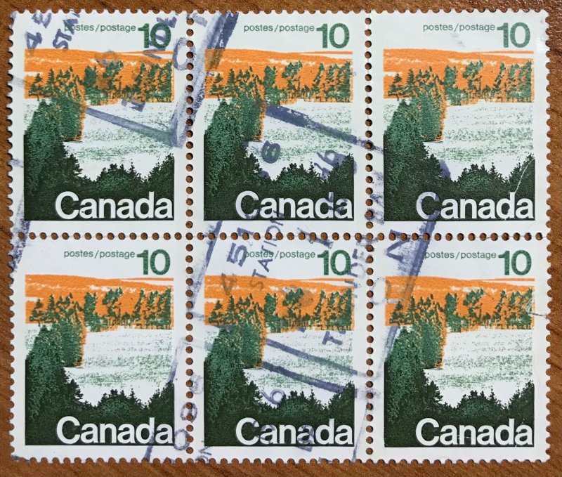 Canada #594a block of 6, VF/XF centering, Faults - please see description.