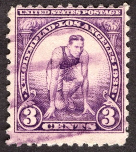 1932, US 3c, Runner at Starting Mark, Used, purple cancel, Sc 718