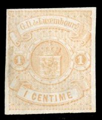 Luxembourg #4 Cat$195, 1863 1c buff, part original gum, faint thin