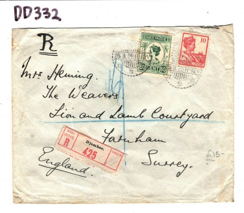 DUTCH EAST INDIES Cover *Djember* East Java Registered 1925 {samwells}DD332