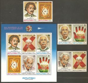 AITUTAKI Sc# 186 - 191b MNH FVF Set-3xPr + Souv Sht Einstein Atomic Bomb