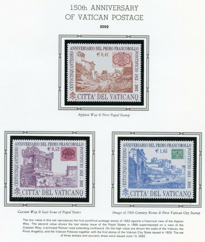 VATICAN CITY 2002  COMPLETE YEAR SET STAMPS WITH BOOKLET  MINT NH ON ALBUM PAGES