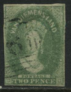 Tasmania QV 1860 2d yellow green used