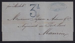 Reunion 1870 St. Denis to Port Louis Mauritius Stampless Folded Letter SFL