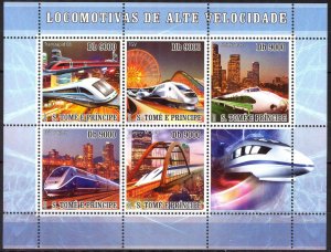 Sao Tome and Principe 2007 Modern Trains Locomotives sheet MNH