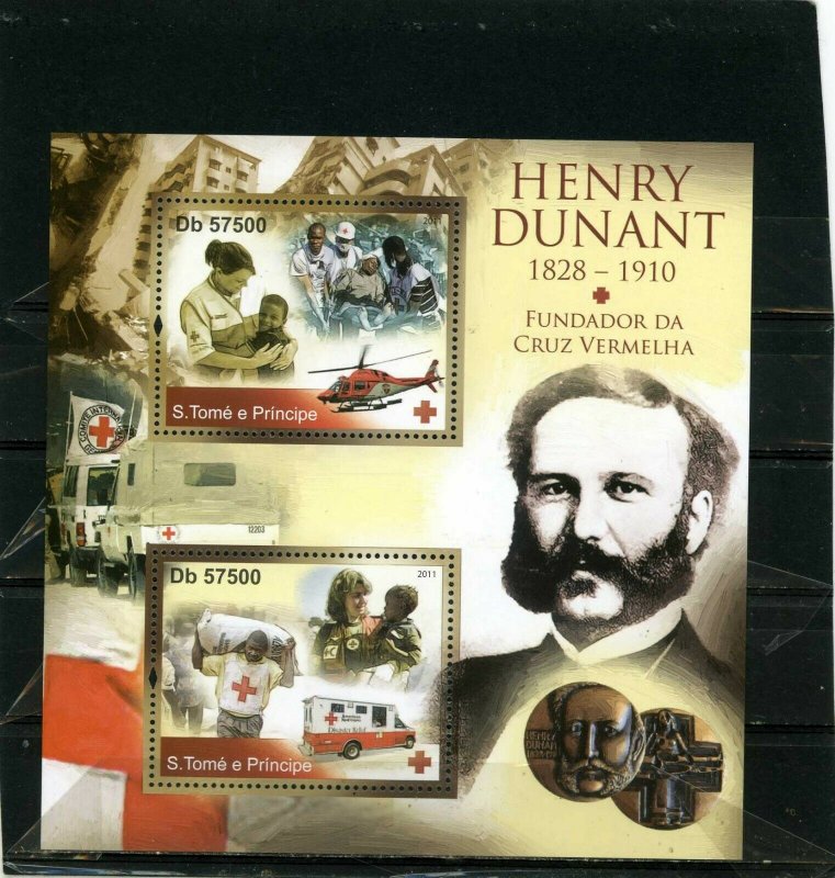 ST.THOMAS & PRINCE ISLANDS 2011 FAMOUS PEOPLE/H.DUNANT SHEET OF 2 STAMPS MNH