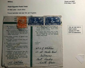 1942 Egypt Commonwealth Postal Treaty OAS Cover To East London South Africa