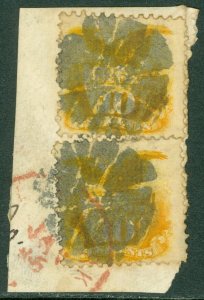 EDW1949SELL : USA 1869 Sc #116. 2 stamps on piece Used w/Red cds cance. Cat $280