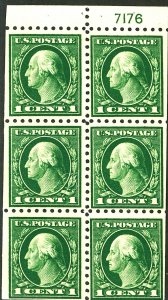 U.S. #424 MINT PL# BLOCK OF 6 OG HR THIN