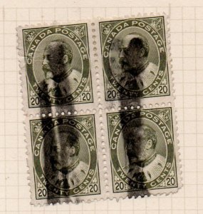 Canada Sc 94 1904 20c Edward VII  stamp block of 4 used