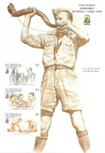 St. Vincent 1998 SC# 2639 Boy Scouts Jamboree Kudu Horn - Sheet of 3 Stamps, MNH