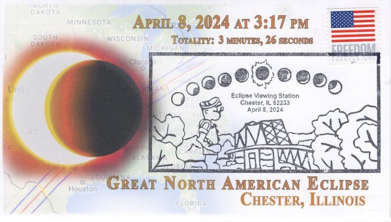 24-049, 2024, Total Eclipse 2024,  Event Cover, Pictorial Postmark, Chester IL