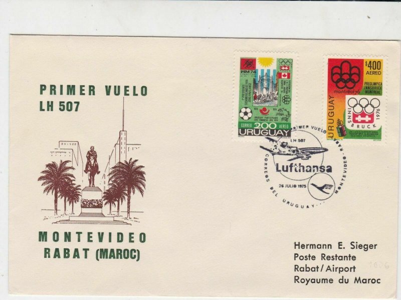Uruguay 1975 Lufthansa LH507 Slogan Cancel Flight Airmail Stamps Cover Ref 29406 