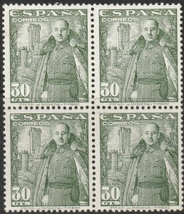 Spain 1954 Sc 802 block MNH** toning spots on gum