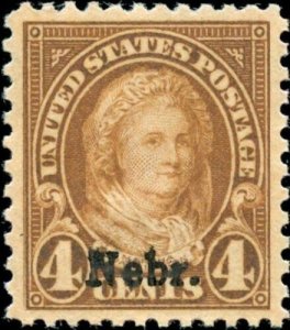 1929 4c Martha Washington, Nebraska Overprint, Y. Brown Scott 673 Mint F/VF NH