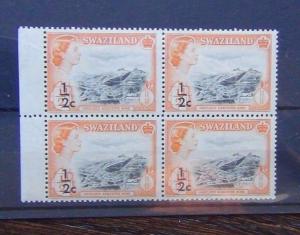 Swaziland 1961 1/2c on 1/2d in block x 4 MNH 