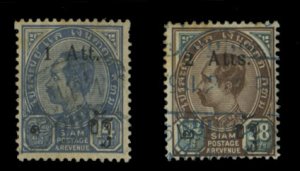 Thailand #90-91, 1905 Surcharges, set of two, used, usual light toned spots