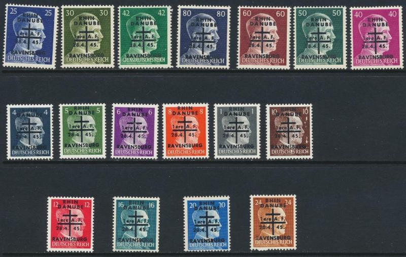 RAVENSBURG GERMAN LOCAL POST 1945, VALS TO 80pf VF MNH (SEE BELOW)